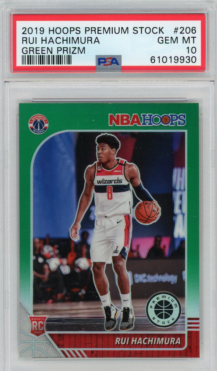 Rui Hachimura 2019 Hoops Premium Stock Green Prizm Rookie PSA 10