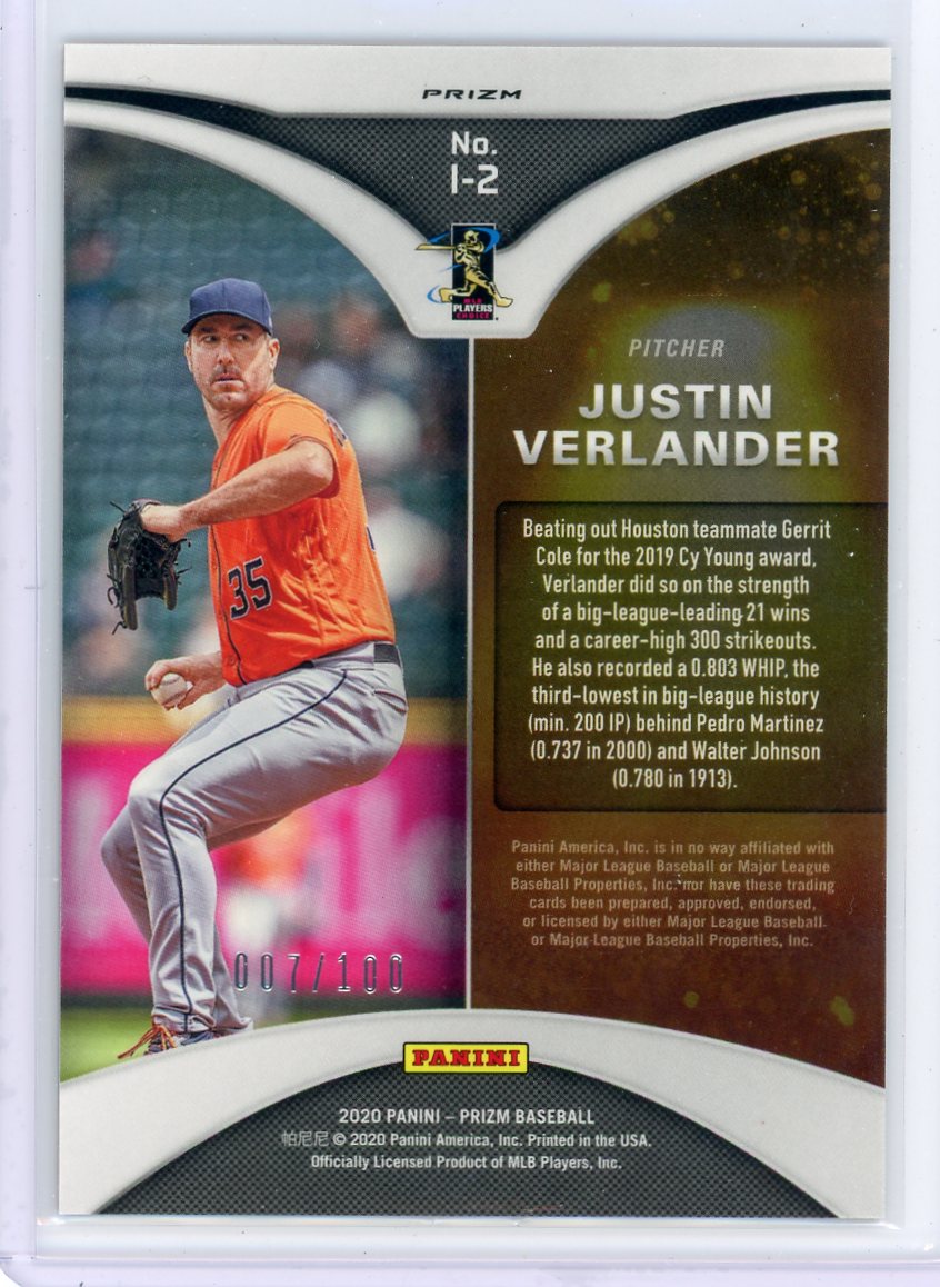 Justin Verlander 2020 Panini Prizm Illumination Orange Prizm #'d 007/100