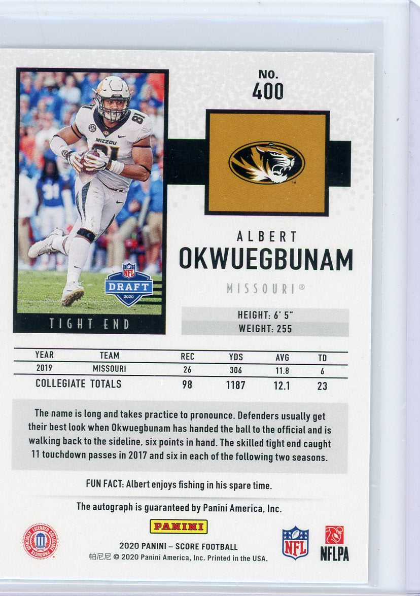 Albert Okwuegbunam 2020 Panini Score rookie autograph #400