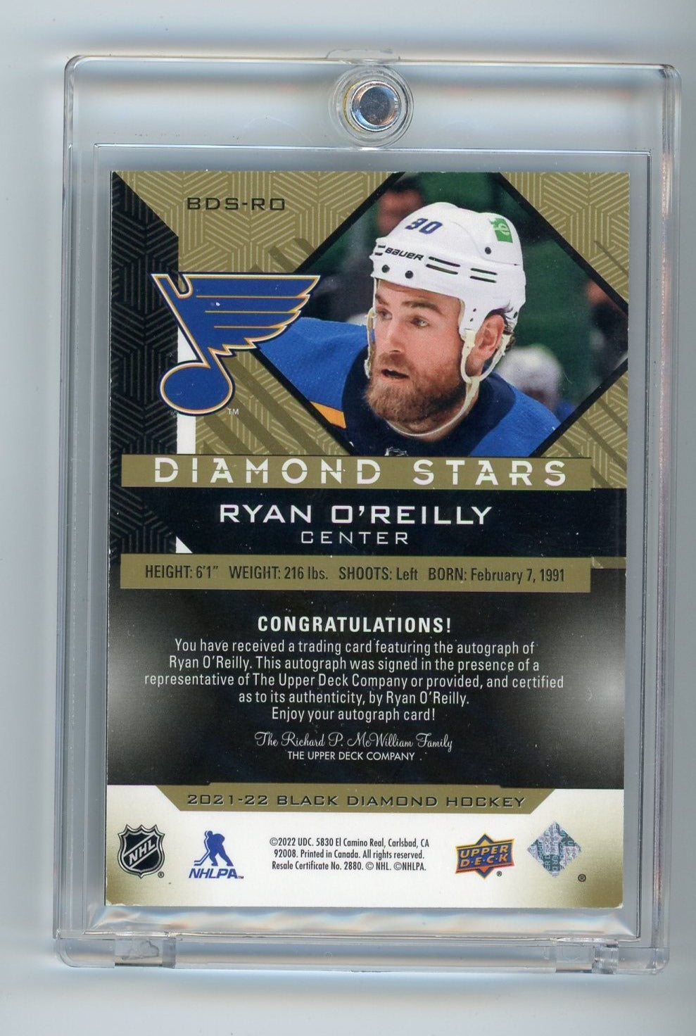 Ryan O'Reilly 2022 Upper Deck Black Diamond Diamond Stars autograph #'d 02/25