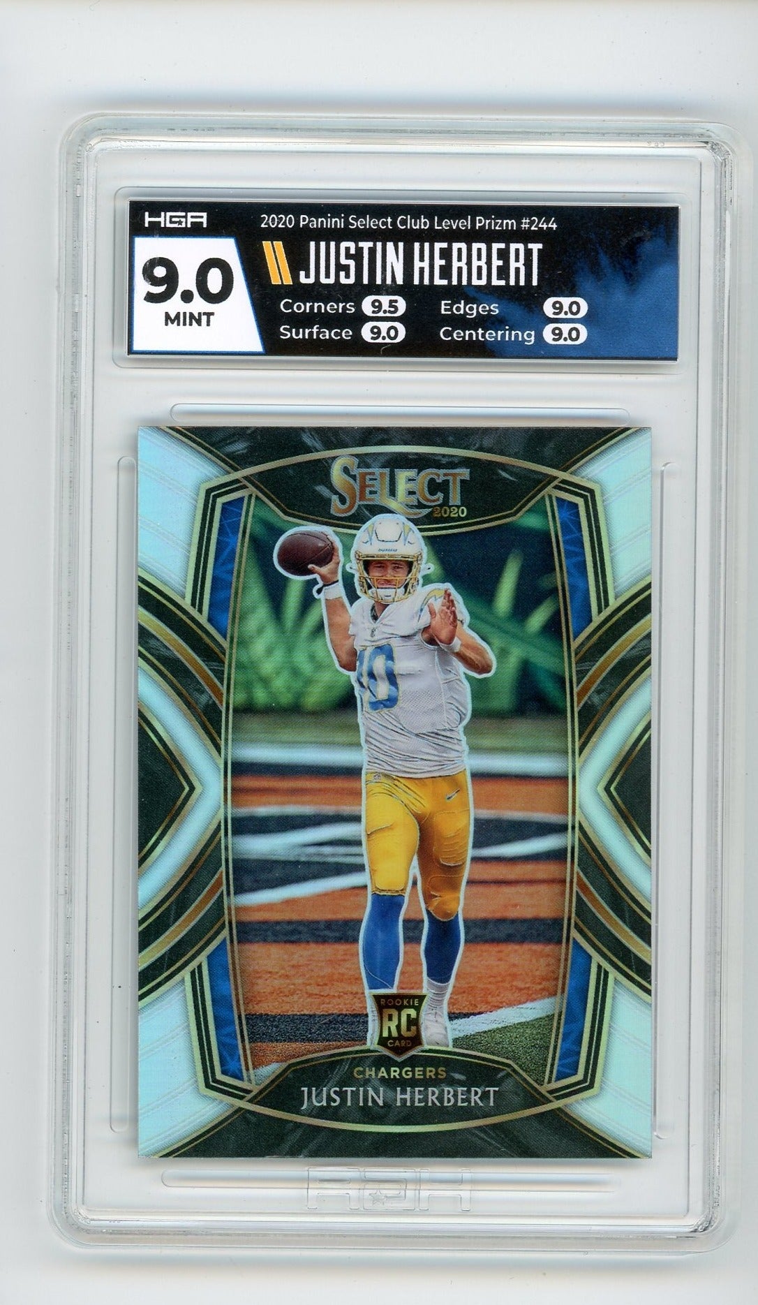 Justin Herbert 2020 Panini Select Club Level silver prizm rookie card HGA 9