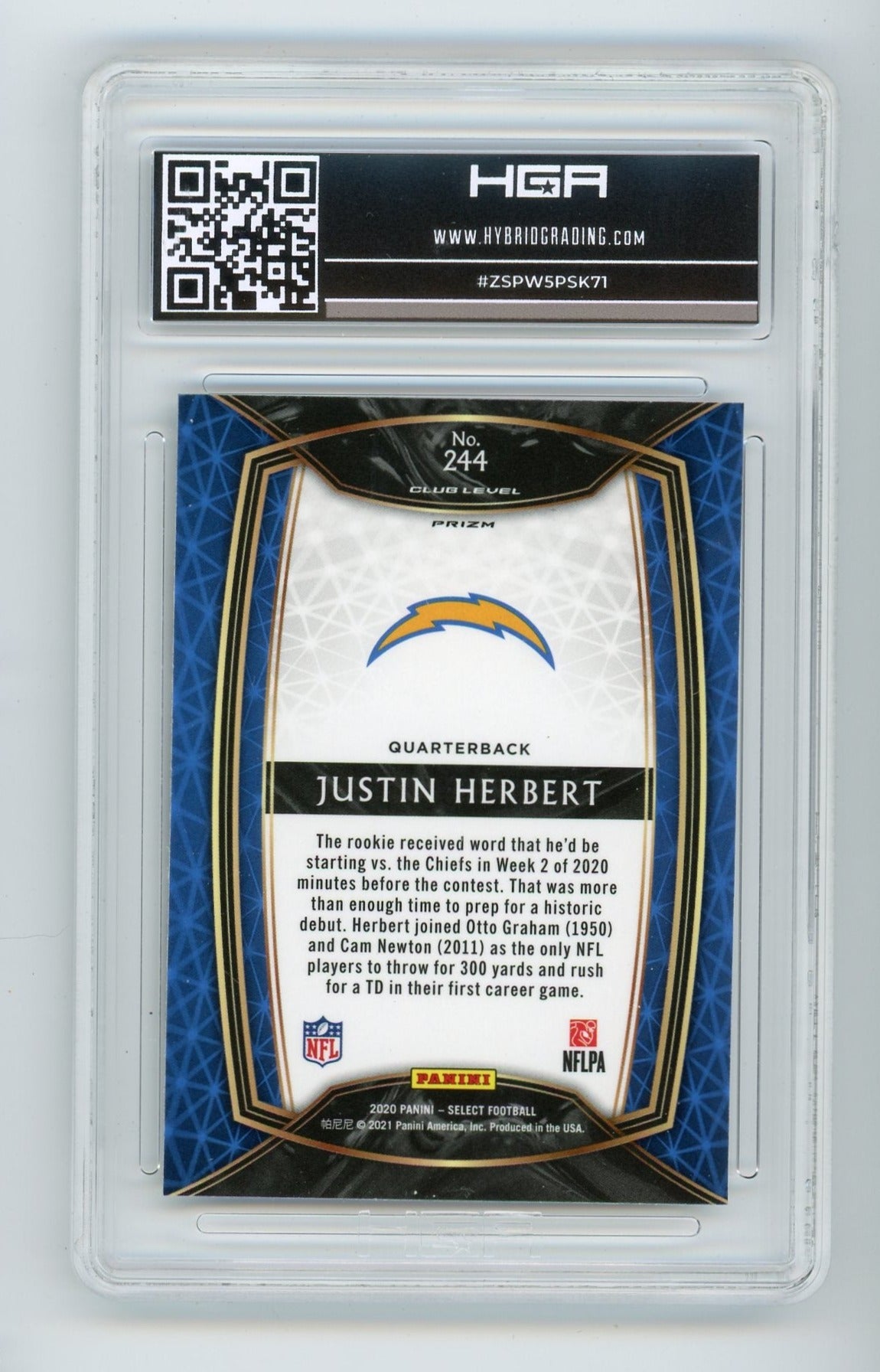 Justin Herbert 2020 Panini Select Club Level silver prizm rookie card HGA 9