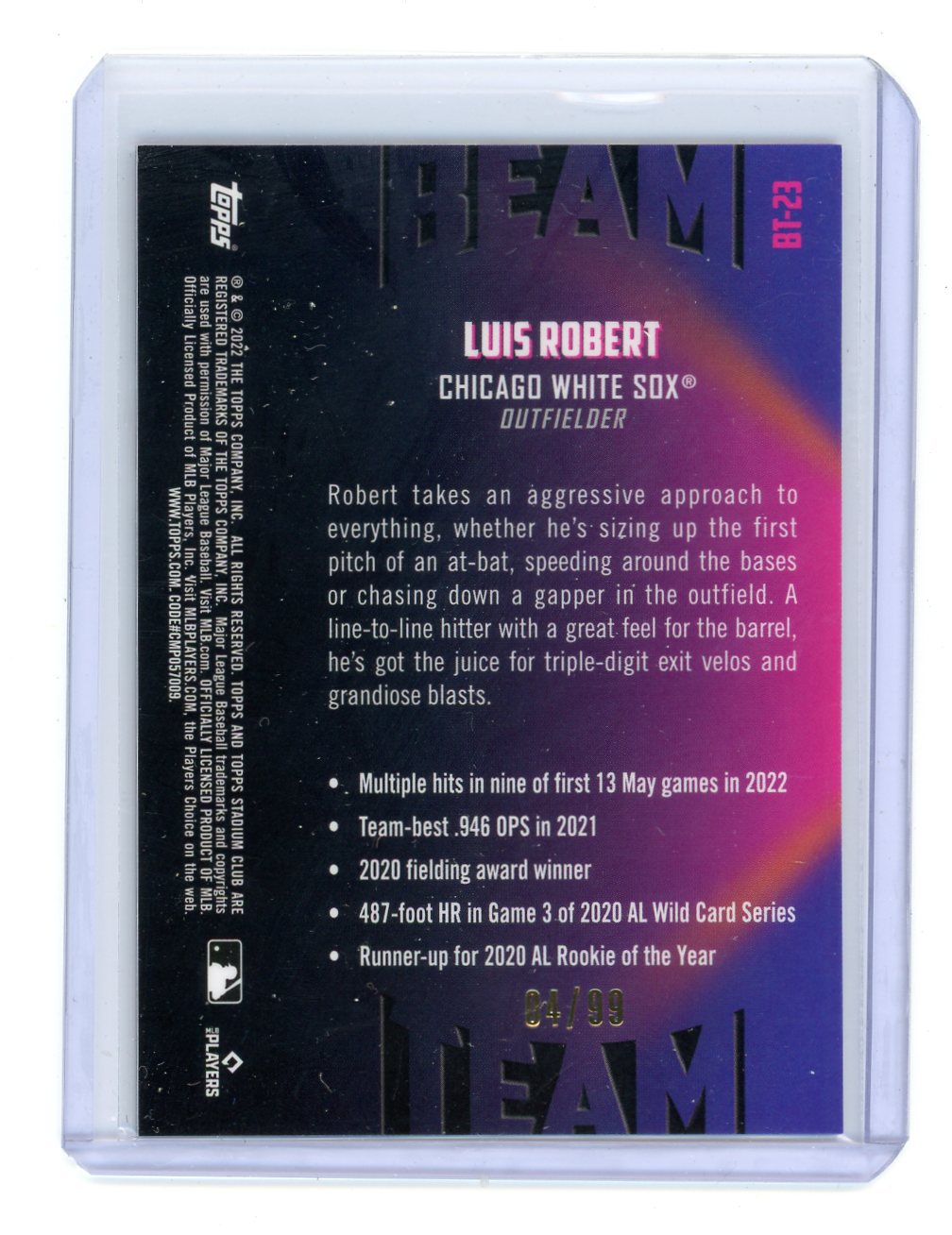 Luis Robert 2022 Stadium Club Chrome Beam Team Green Refractor #'d 04/99