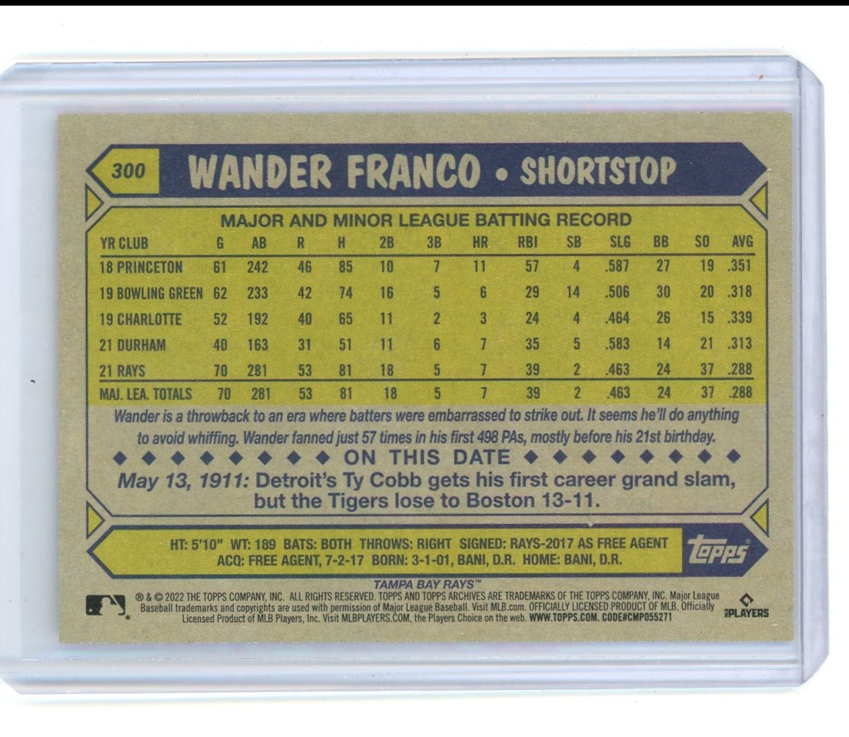 Wander Franco 2022 Topps Archives 1987 Insert rookie card