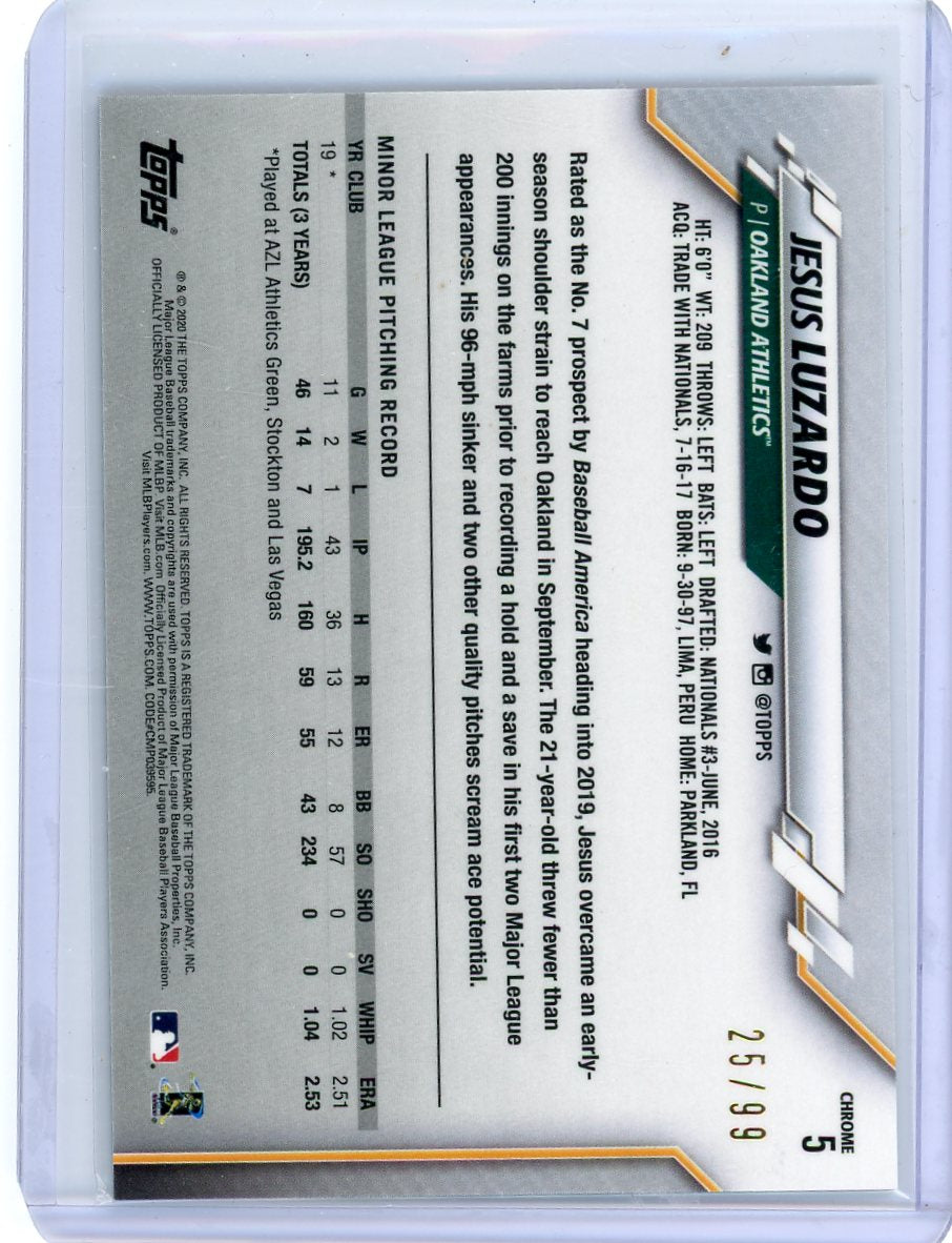 Jesus Luzardo 2020 Topps Chrome Green Wave Refractor Rookie 25/99