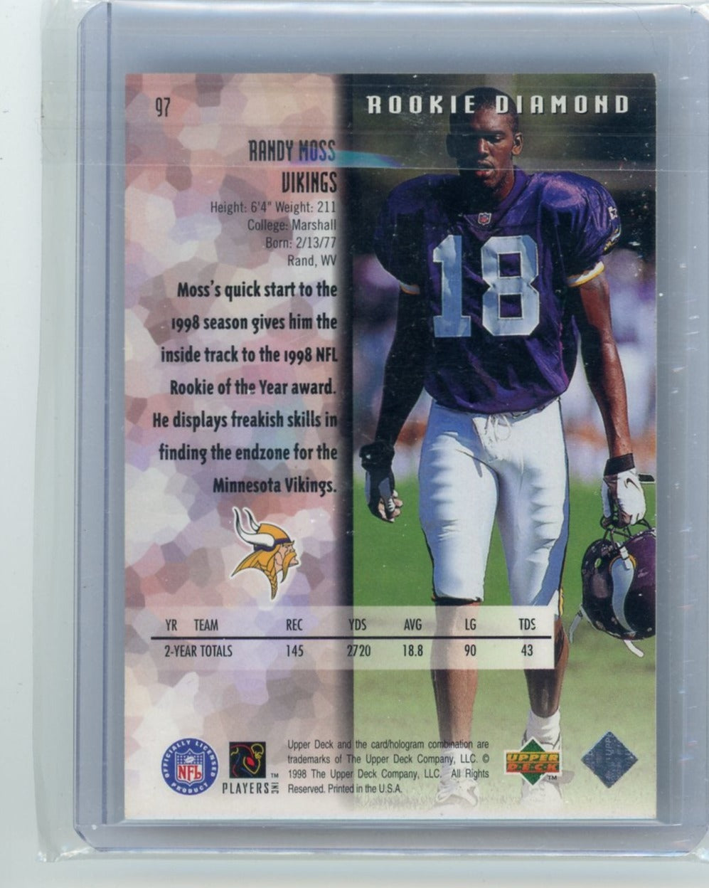 Randy Moss 1998 Upper Deck Black Diamond rookie card #97