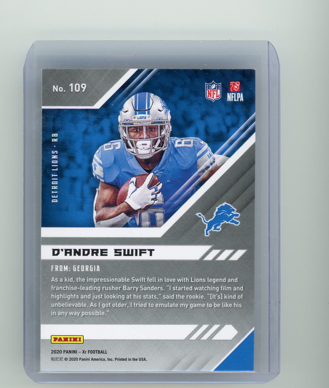 D'Andre Swift 2020 Panini XR Football rookie card #109