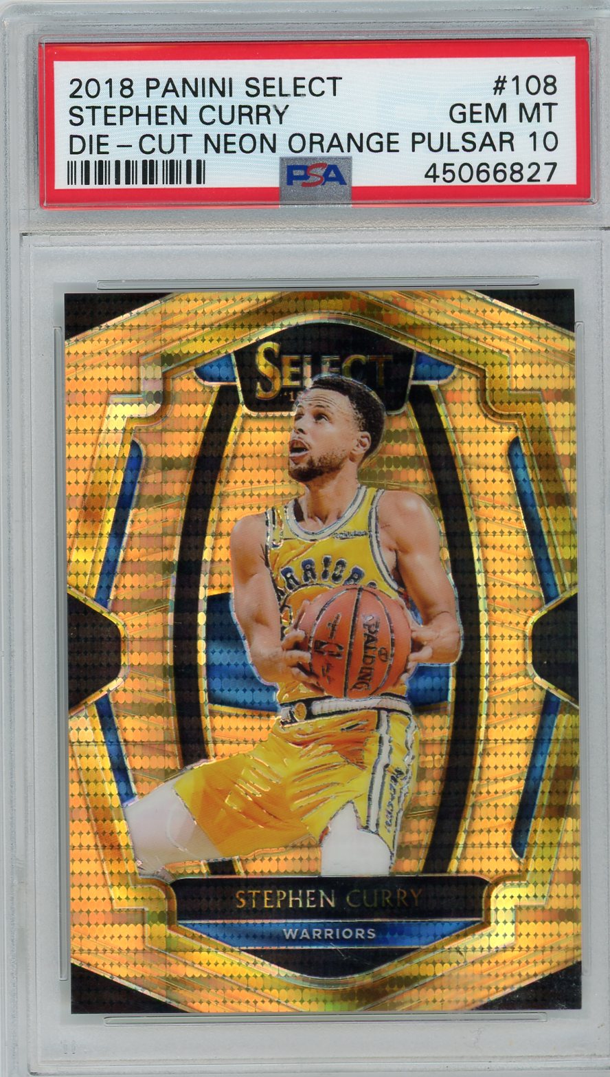 Stephen Curry 2018 Panini Select Neon Orange Pulsar 6/13 PSA 10