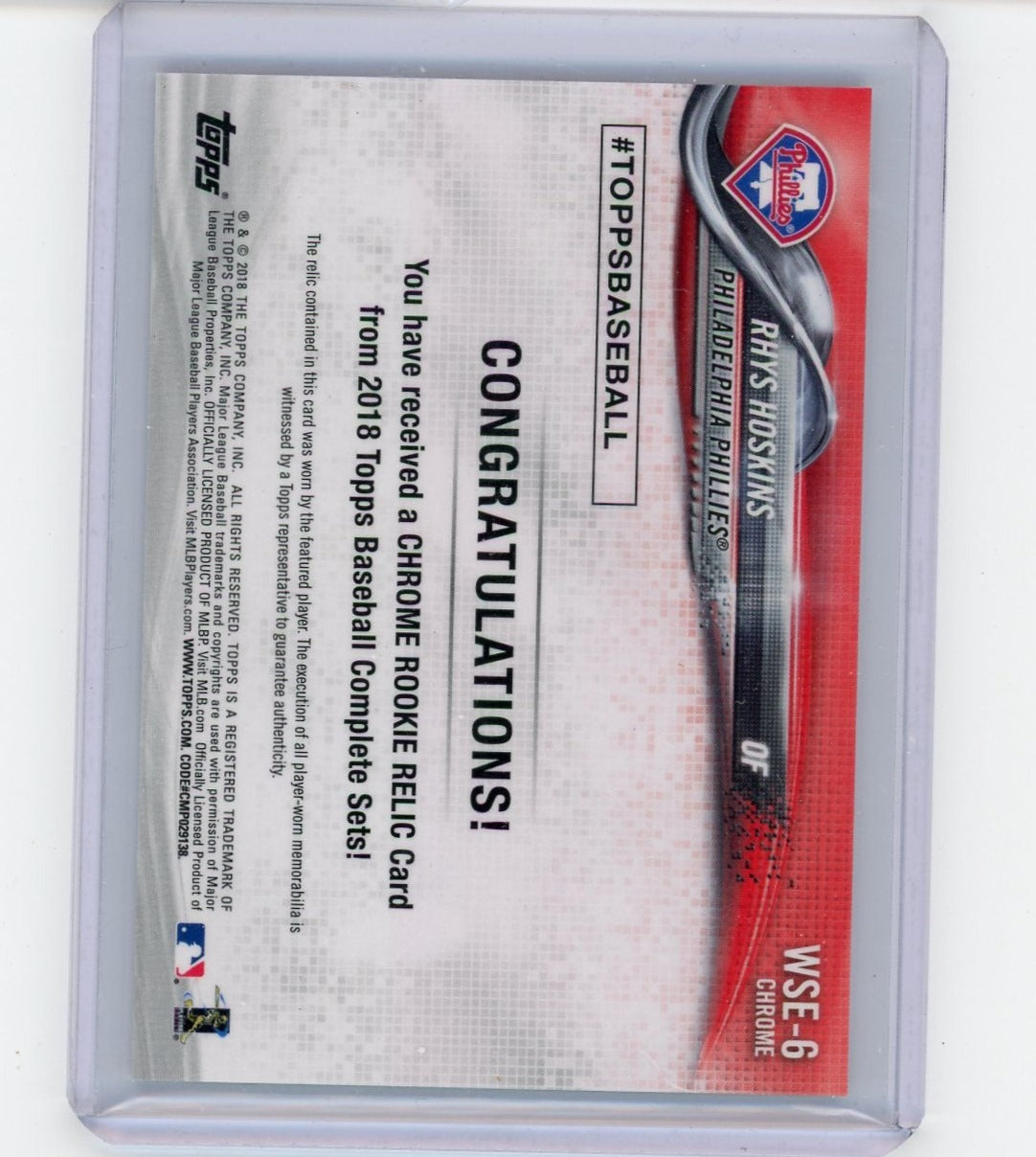 Rhys Hoskins 2018 Topps Chrome Complete Set rookie relic refractor (gray)