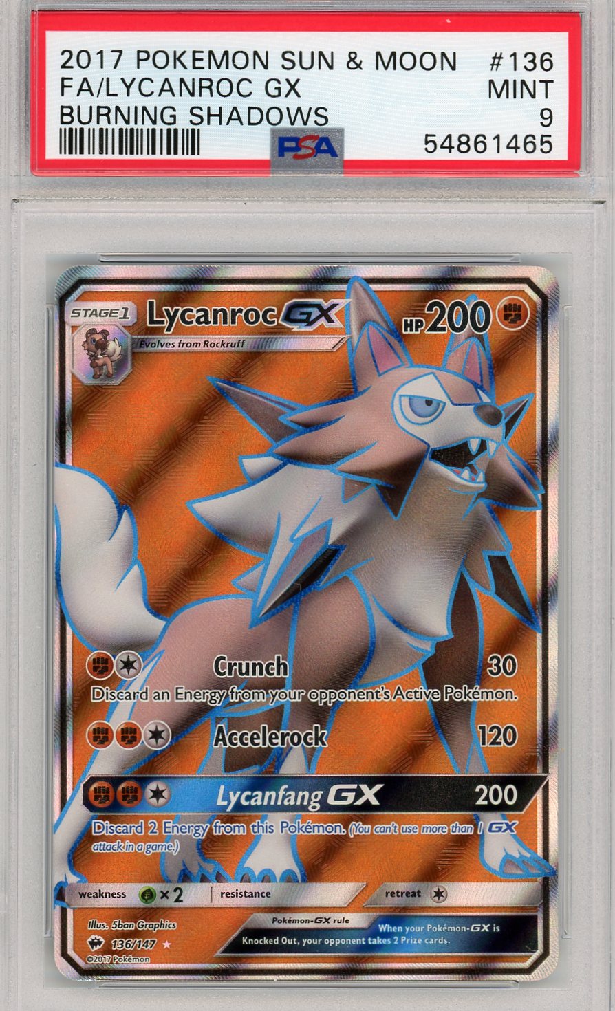 Lycanroc GX 2017 Pokémon Sun & Moon Burning Shadows PSA 9