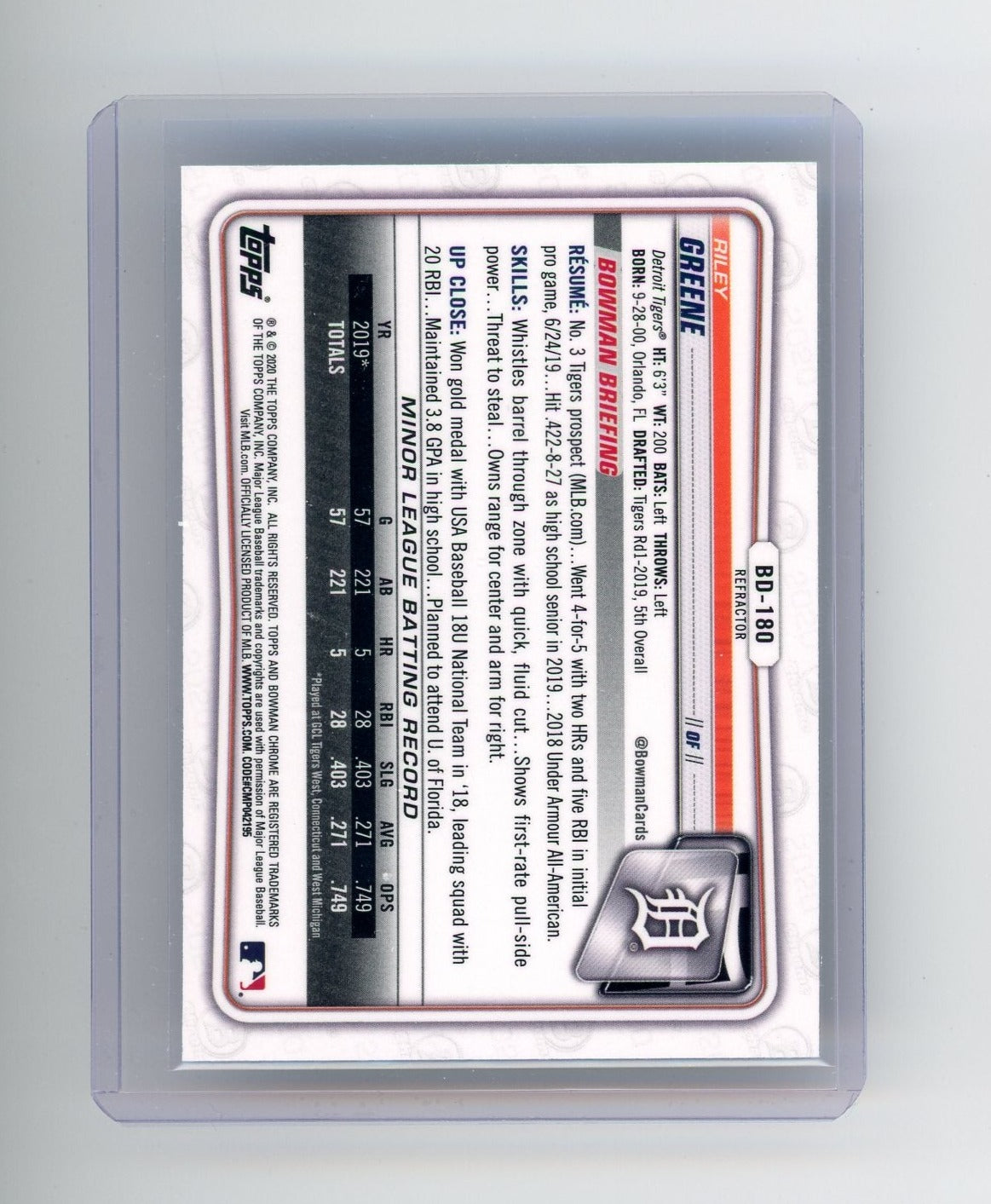 Riley Greene 2020 Bowman Draft refractor