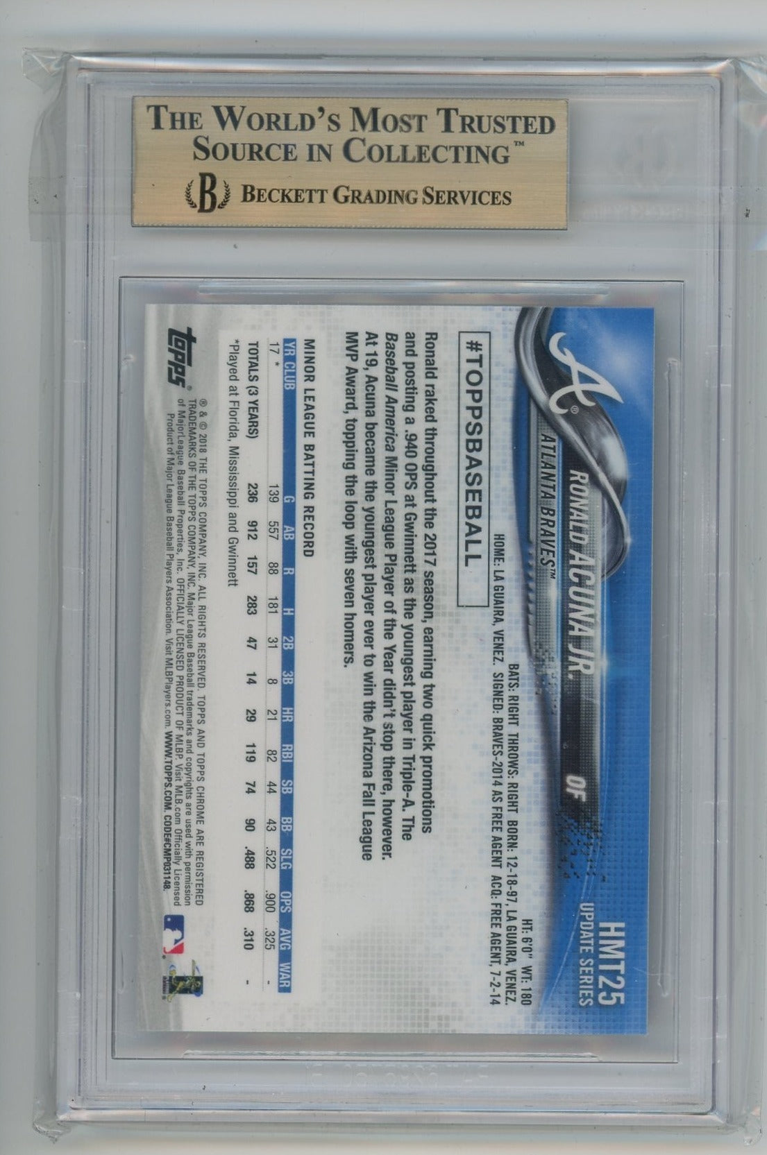 2018 Topps Chrome Update Ronald Acuna Jr. BGS 9.5