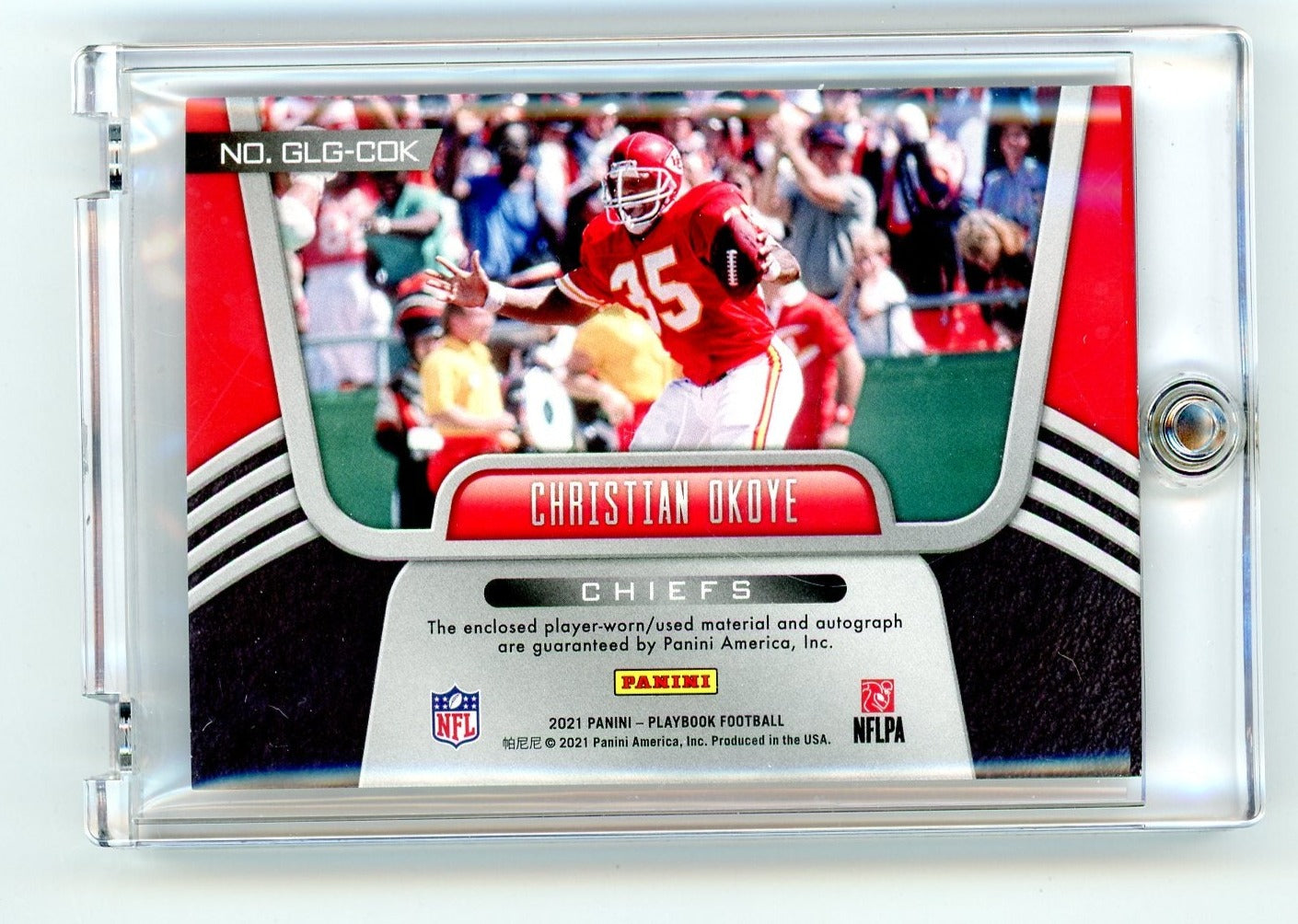 Christian Okoye 2021 Panini Playbook Goal Line Graphs & relic #'d 194/199