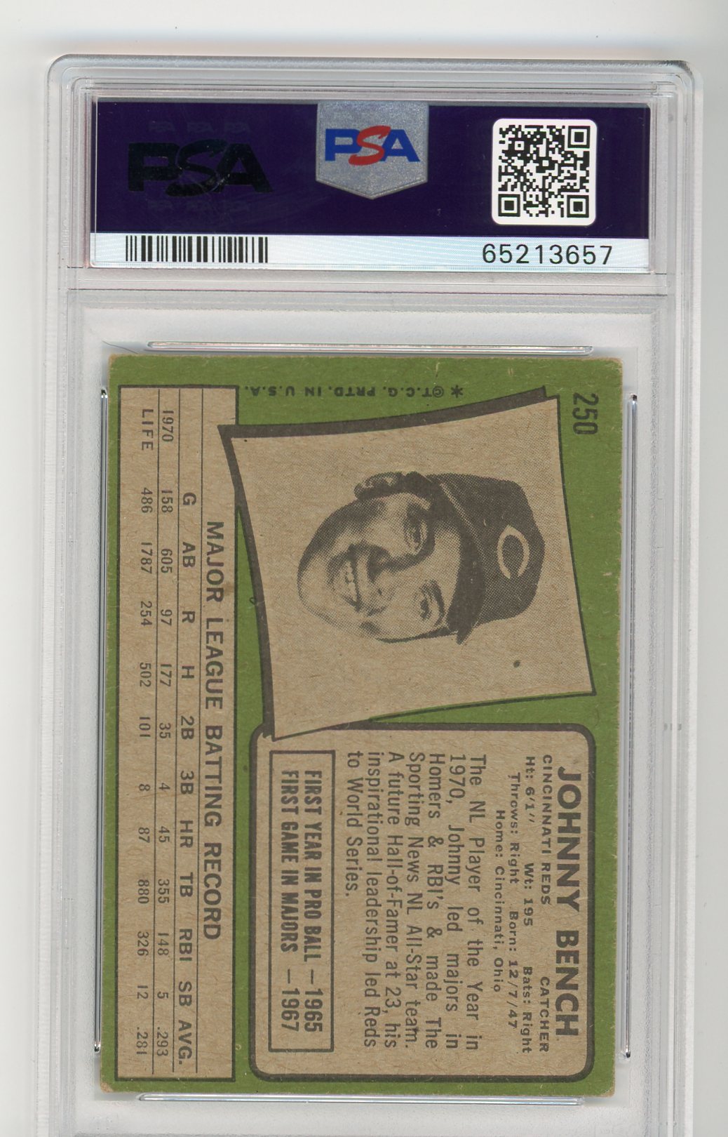 Johnny Bench 1971 Topps PSA 3