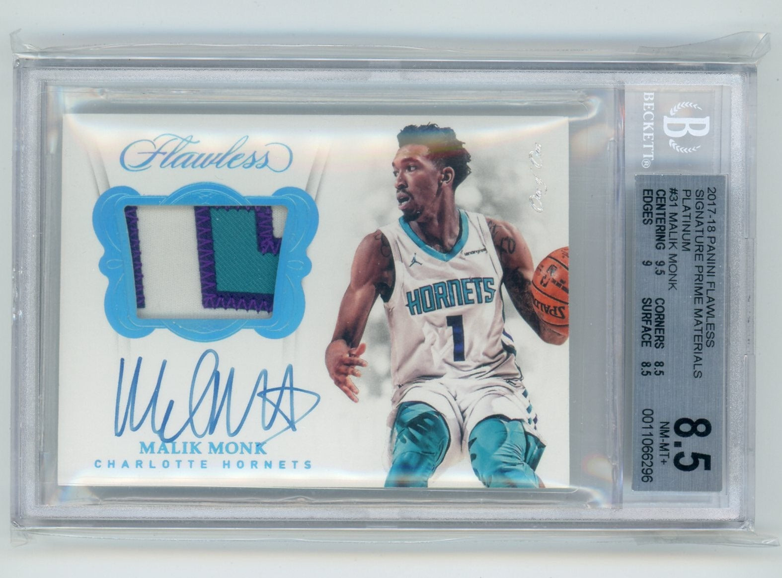 2017-18 Flawless Malik Monk RPA Rookie Patch Auto 3 Color 1/1 BGS 8.5/10  SM-MM