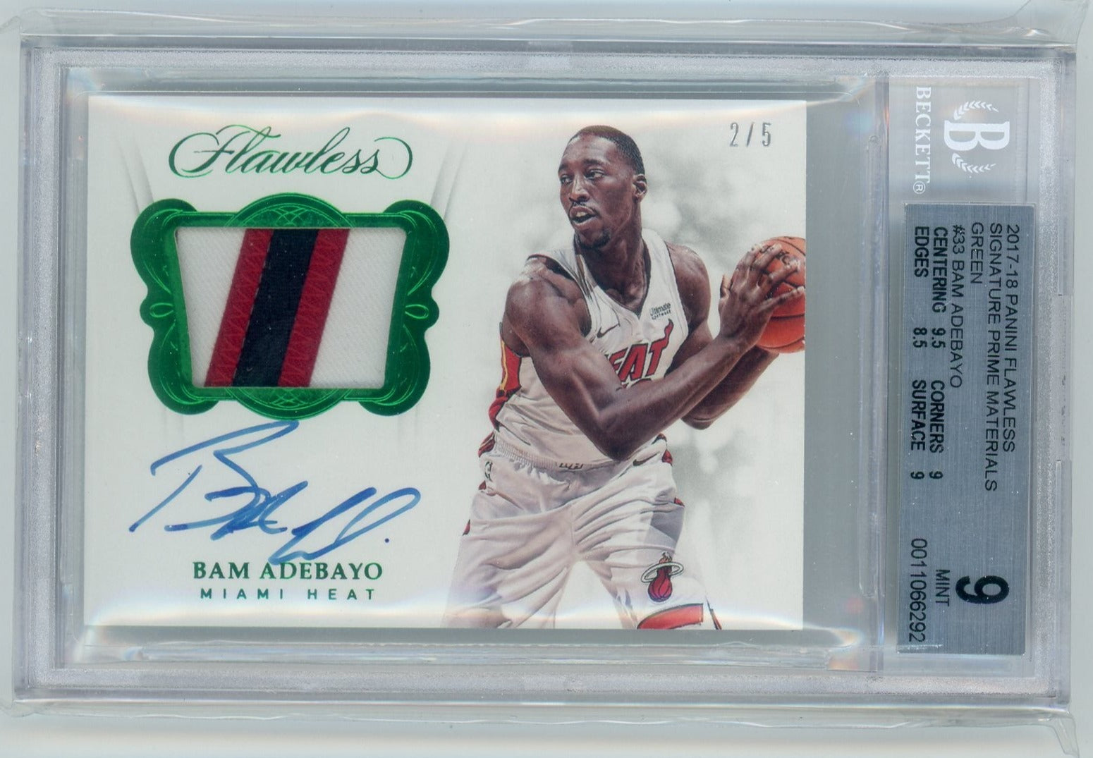 2017-18 Flawless Bam Adebayo 3 Color RPA Rookie Patch Auto Emerald 2/5 BGS  9/10