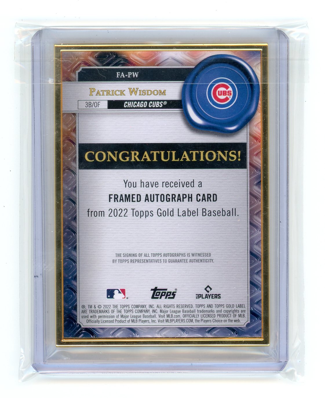 Patrick Wisdom 2022 Topps Gold Label Autograph