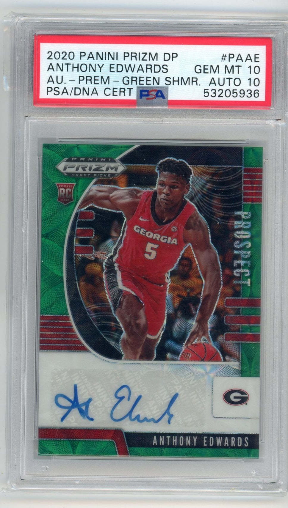 Anthony Edwards RC 20-21 Panini Prizm Draft Auto Green Shimmer #1