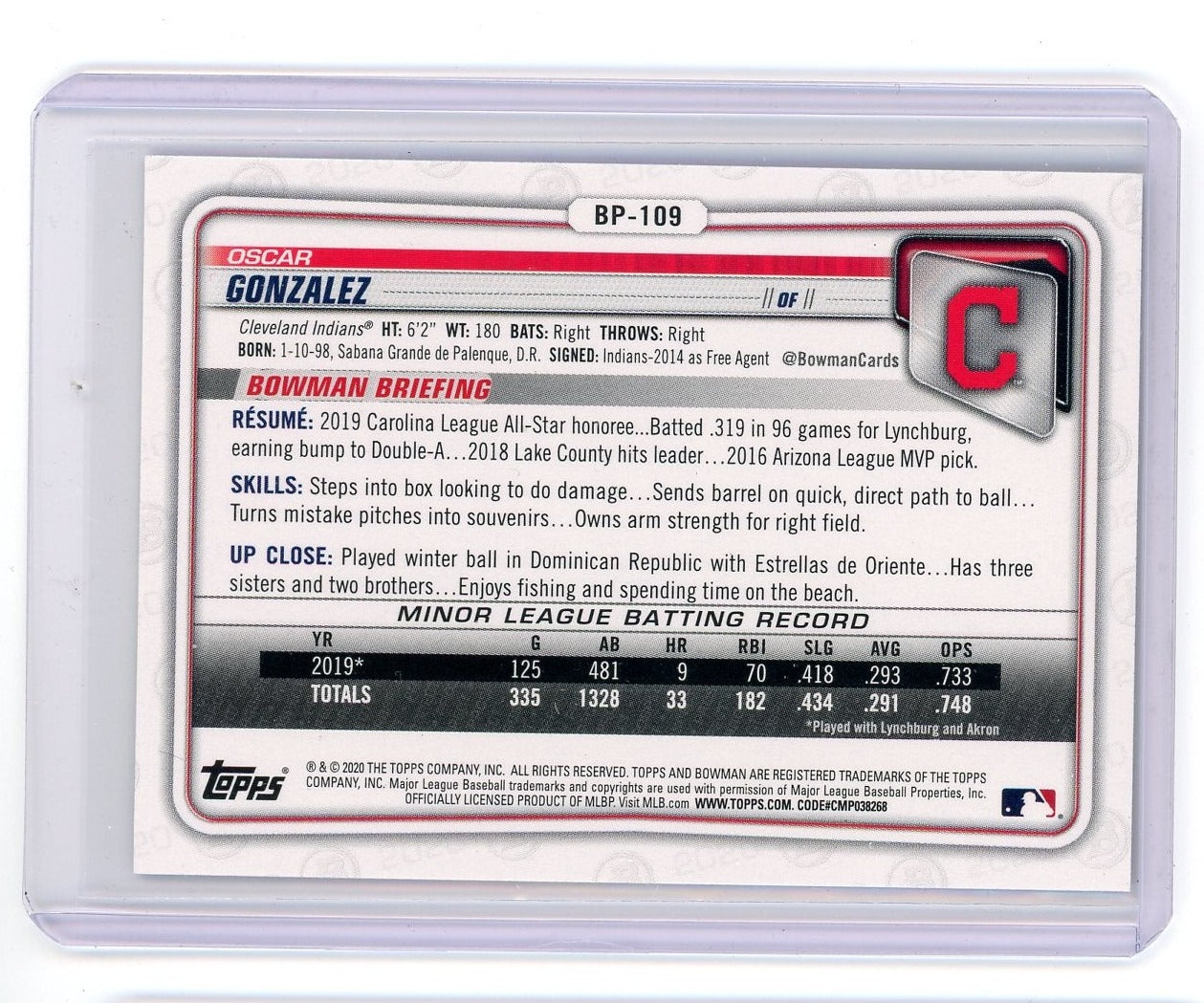 Oscar Gonzalez 2020 Topps 1st Bowman camo