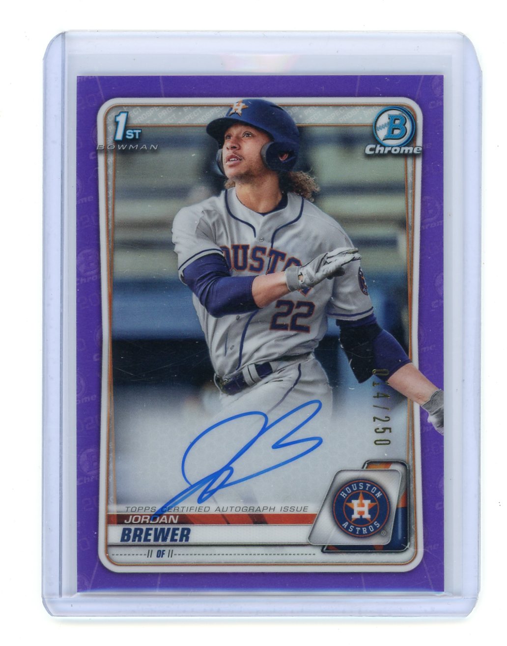 Jordan Brewer 2020 Topps 1st Bowman Chrome purple refractor auto #'d 014/250