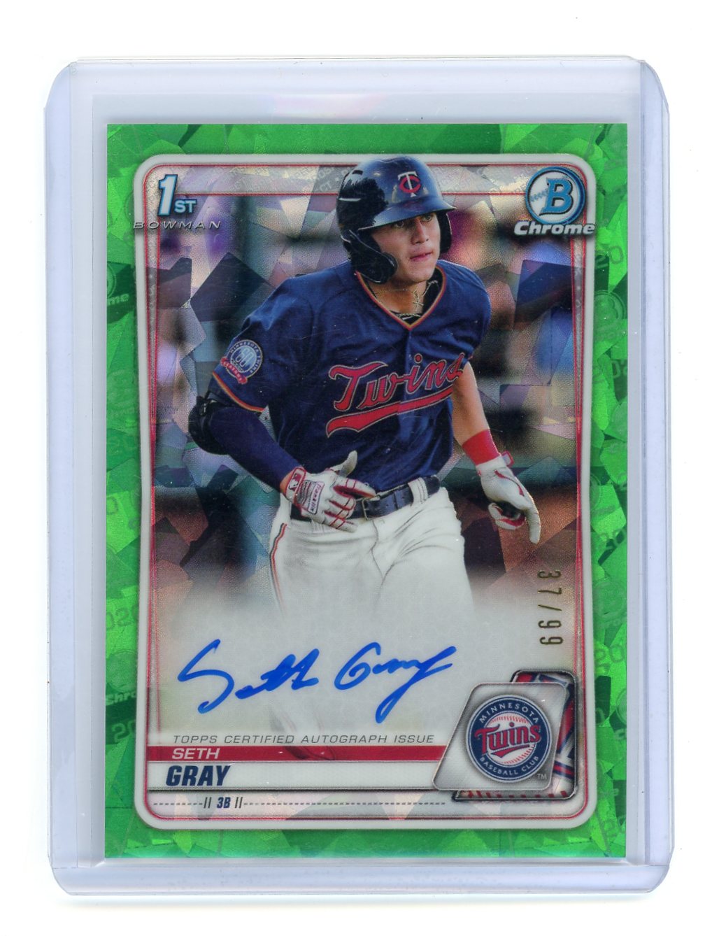 Seth Gray 2020 Topps 1st Bowman Chrome Sapphire green refractor auto #'d 37/99
