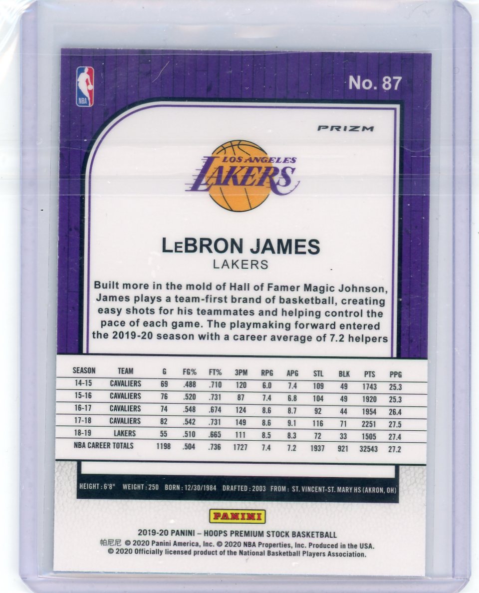 LeBron James 2019-20 Panini NBA Hoops Premium Stock Green Cracked Ice Prizm