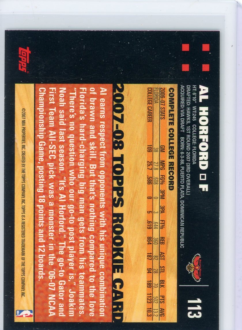 Al Horford 2007 Topps rookie card #113