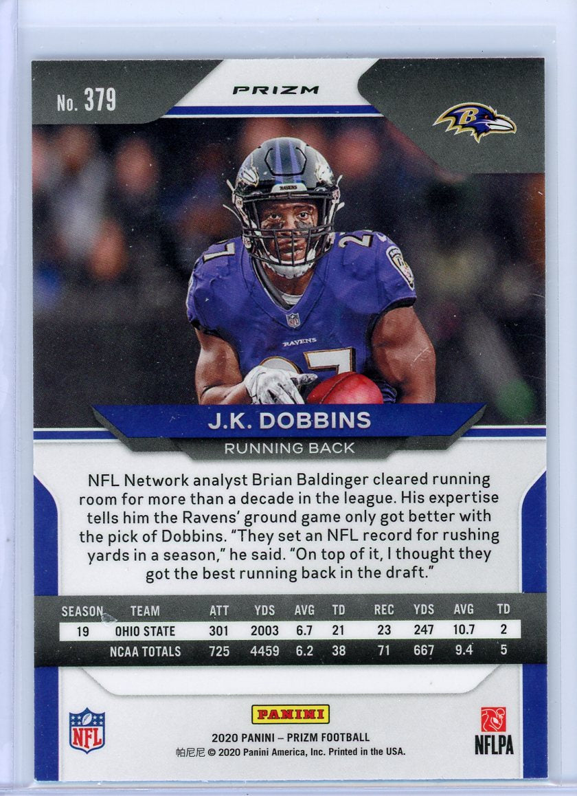 J.K. Dobbins 2020 Panini Prizm Silver holo Prizm rookie card