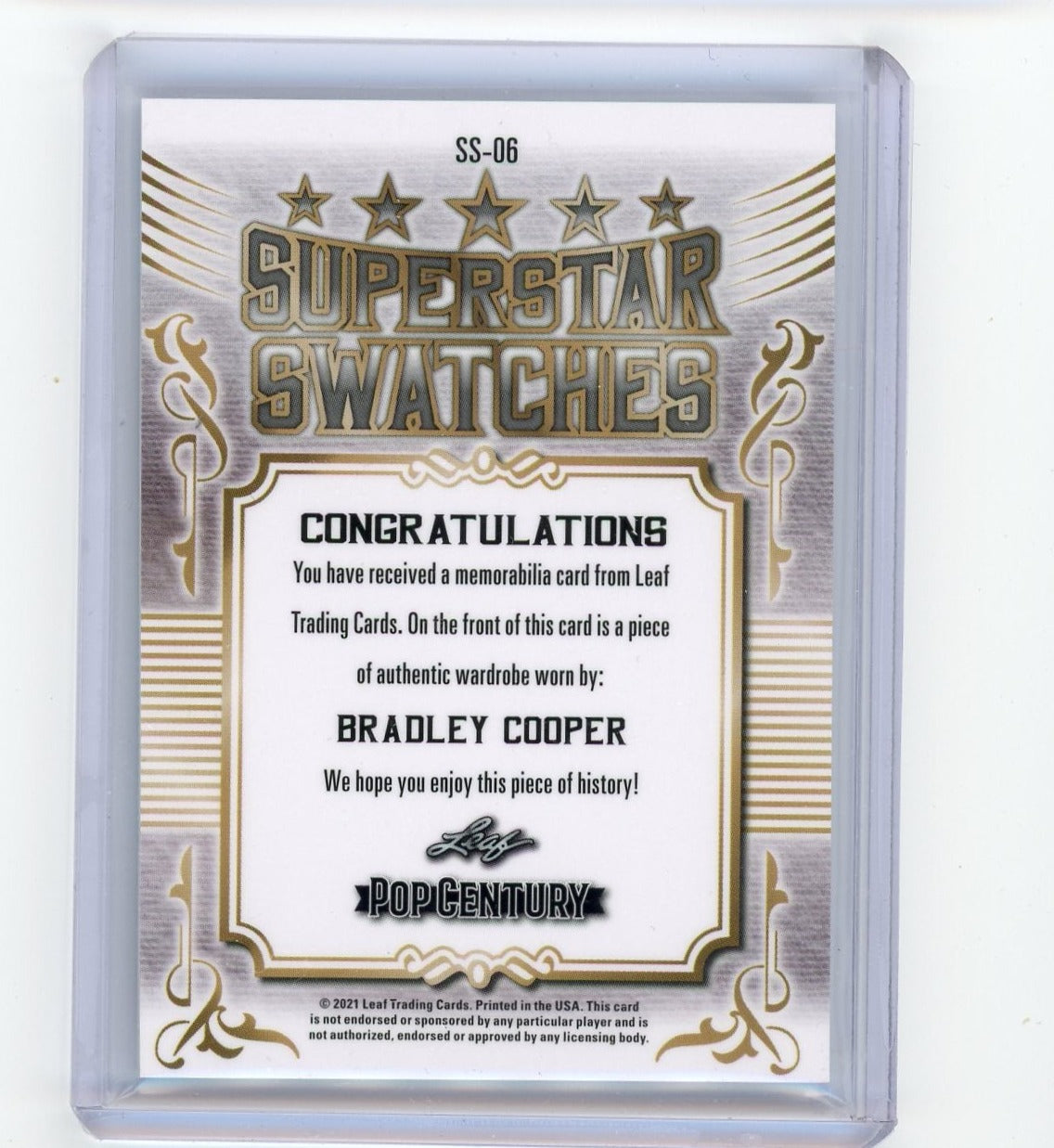 Bradley Cooper 2021 Leaf Pop Century Superstar Swatches #'d 10/30