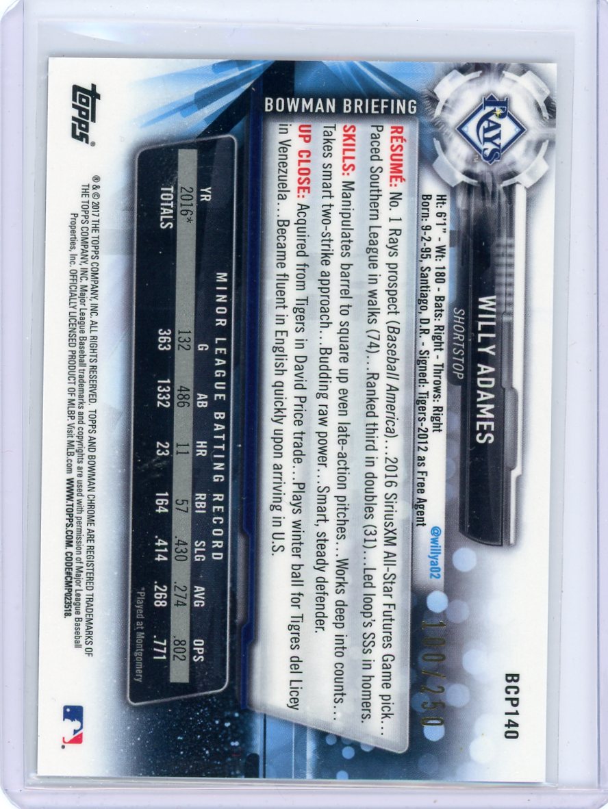 Willy Adames 2017 Bowman Chrome Mojo Purple Refractor #'d 100/250