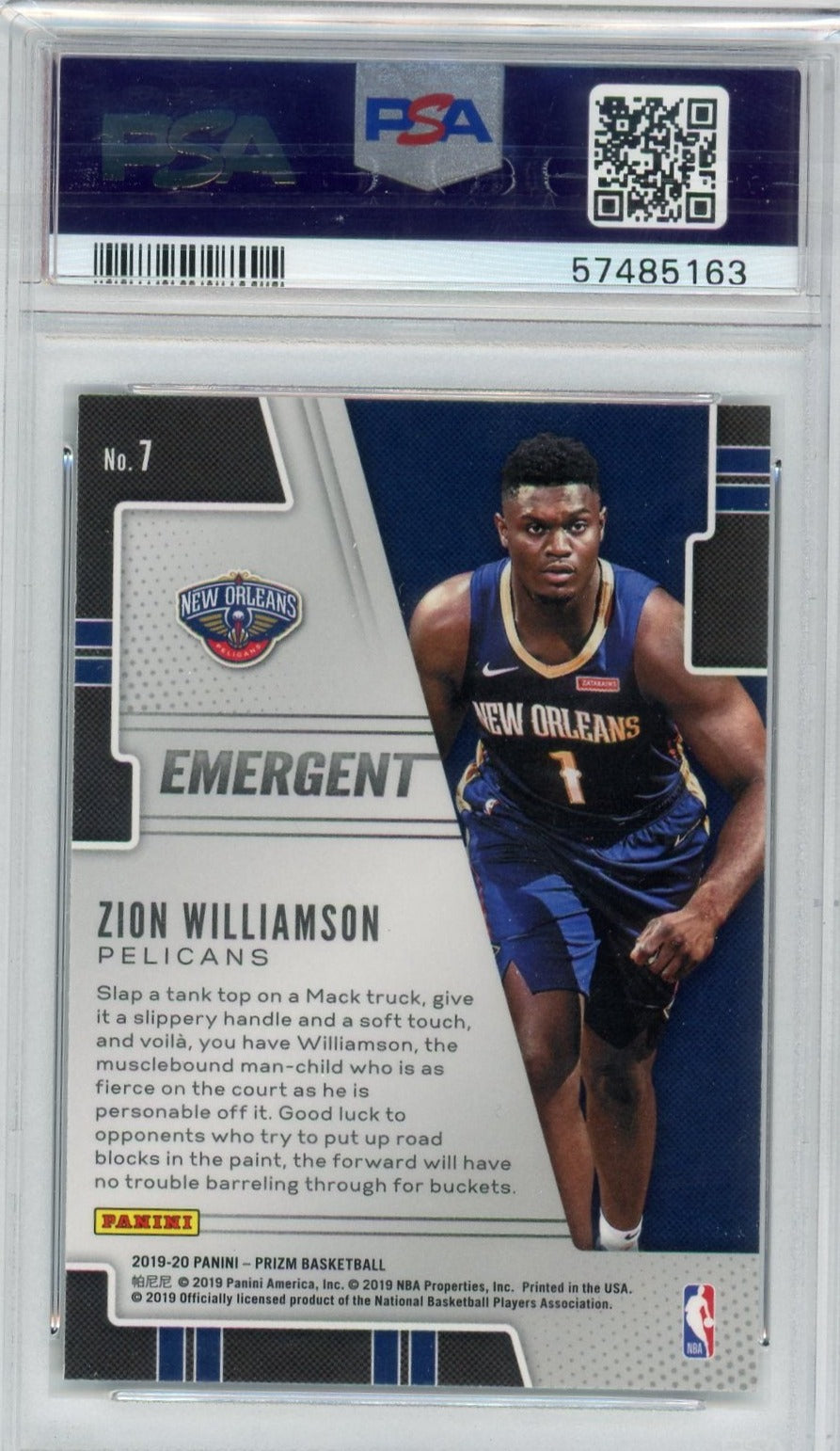 Zion Williamson 2019 Panini Prizm Emergent rc #7 PSA 9