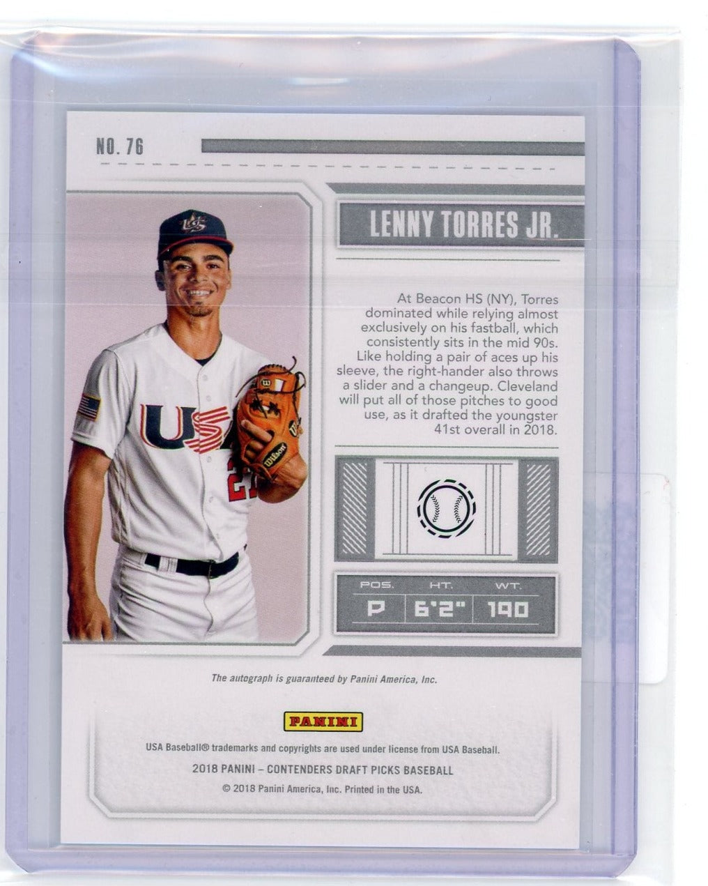 Lenny Torres 2018 Panini Contenders Draft Picks Team USA Draft Ticket autograph