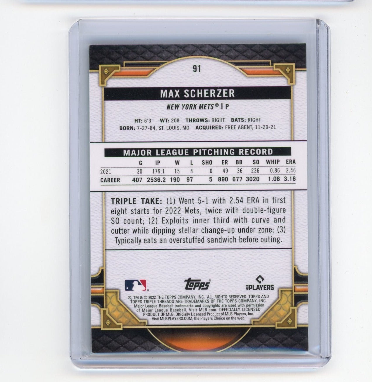 Max Scherzer 2022 Topps Triple Threads aqua #'d 098/150