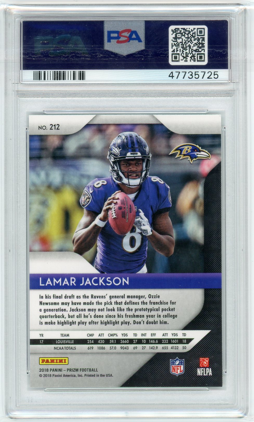 Lamar Jackson 2018 Panini Prizm Rookie PSA 9