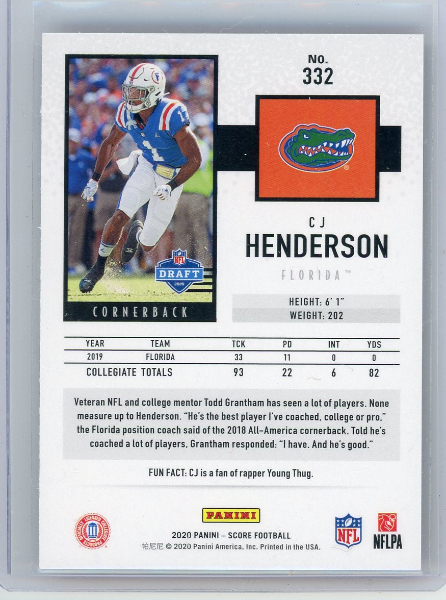 CJ Henderson 2020 Panini Score Redzone #'d 19/20 rookie card
