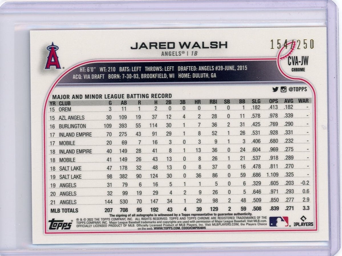 Jared Walsh 2022 Topps Chrome purple refractor autograph #'d 154/250