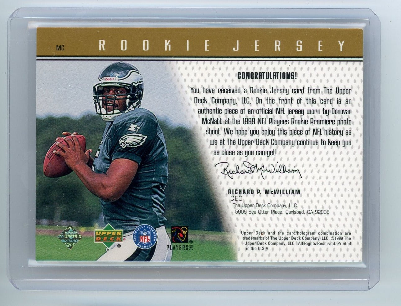 Donovan McNabb 1999 Upper Deck Rookie Jersey relic