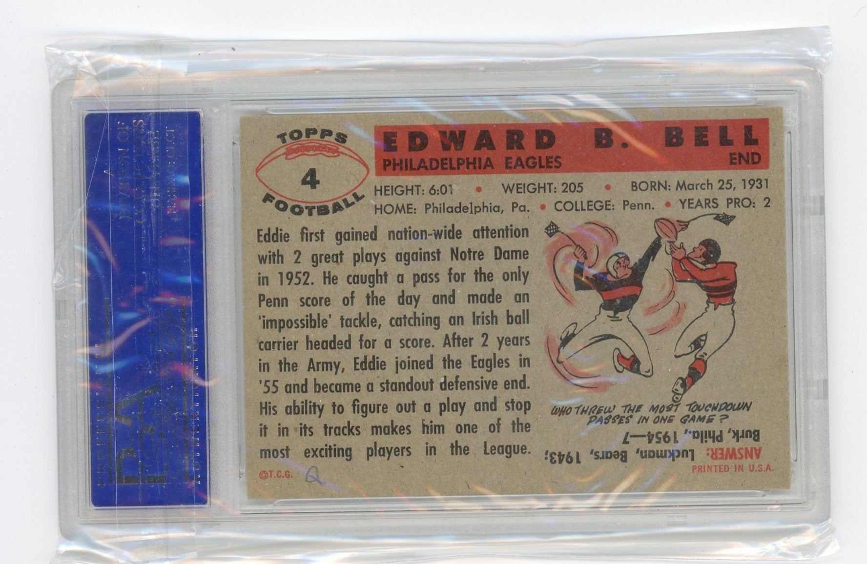 Eddie Bell 1956 Topps #4 MacAlister Collection PSA/DNA Authentic Autograph