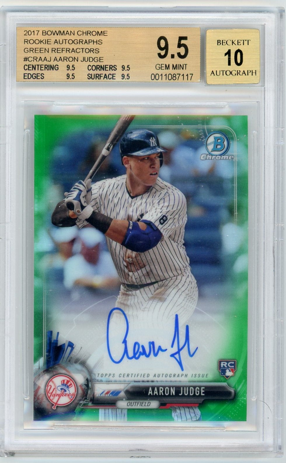 2017 Topps Finest Blue Refractors Aaron Judge Rookie Autograph Card #/150  BGS Graded 9.5 Gem Mint/Auto 10 Yankees