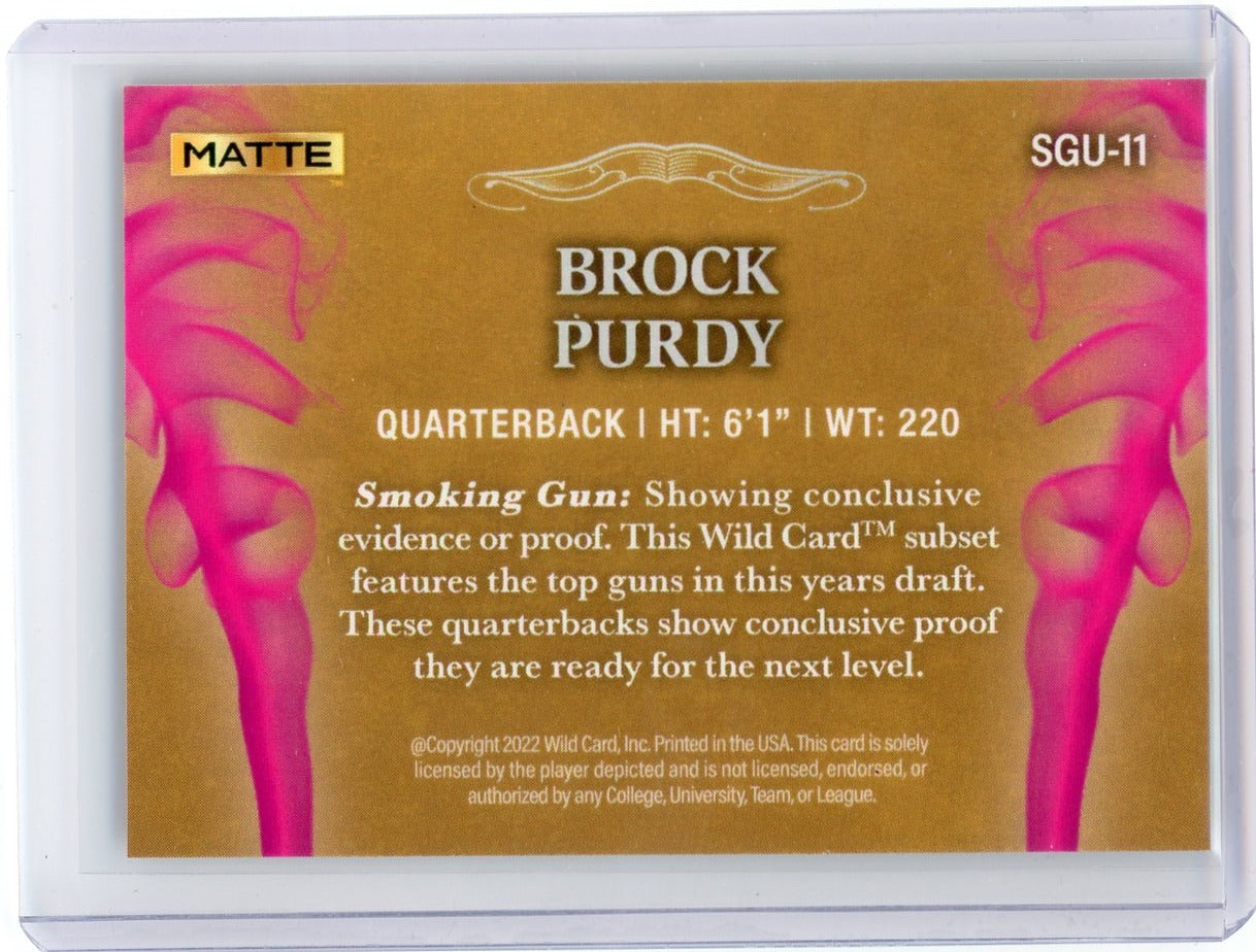Brock Purdy 2022 Wild Card Matte Smoking Guns Gold/Pink #'d 15/15