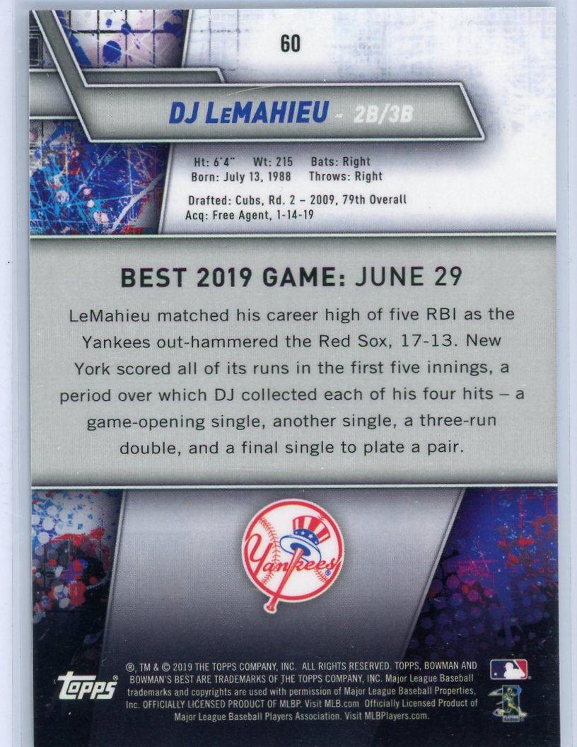 DJ LeMahieu 2019 Bowman's Best Green 68/99 #60