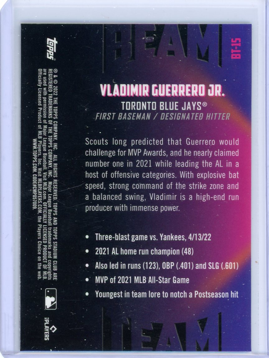 Vladimir Guerreo Jr. 2022 Topps Stadium Club Chrome Beam Team