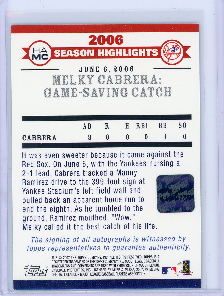 Melky Cabrera Topps 2007 Highlights Auto HA-MC