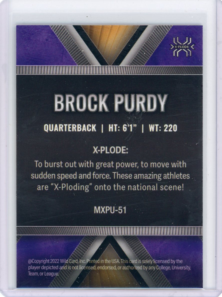 Brock Purdy 2022 Wild Card Matte X-Plode Gold/Purple #'d 44/50