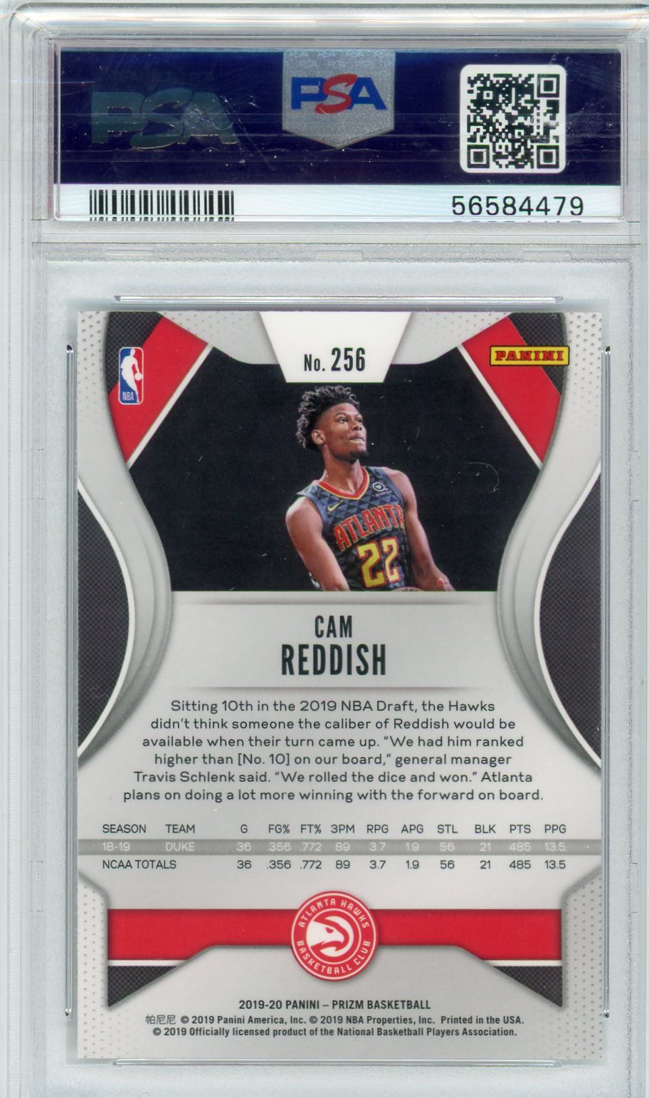 Cam Reddish 2019 Panini Prizm rookie card PSA 9