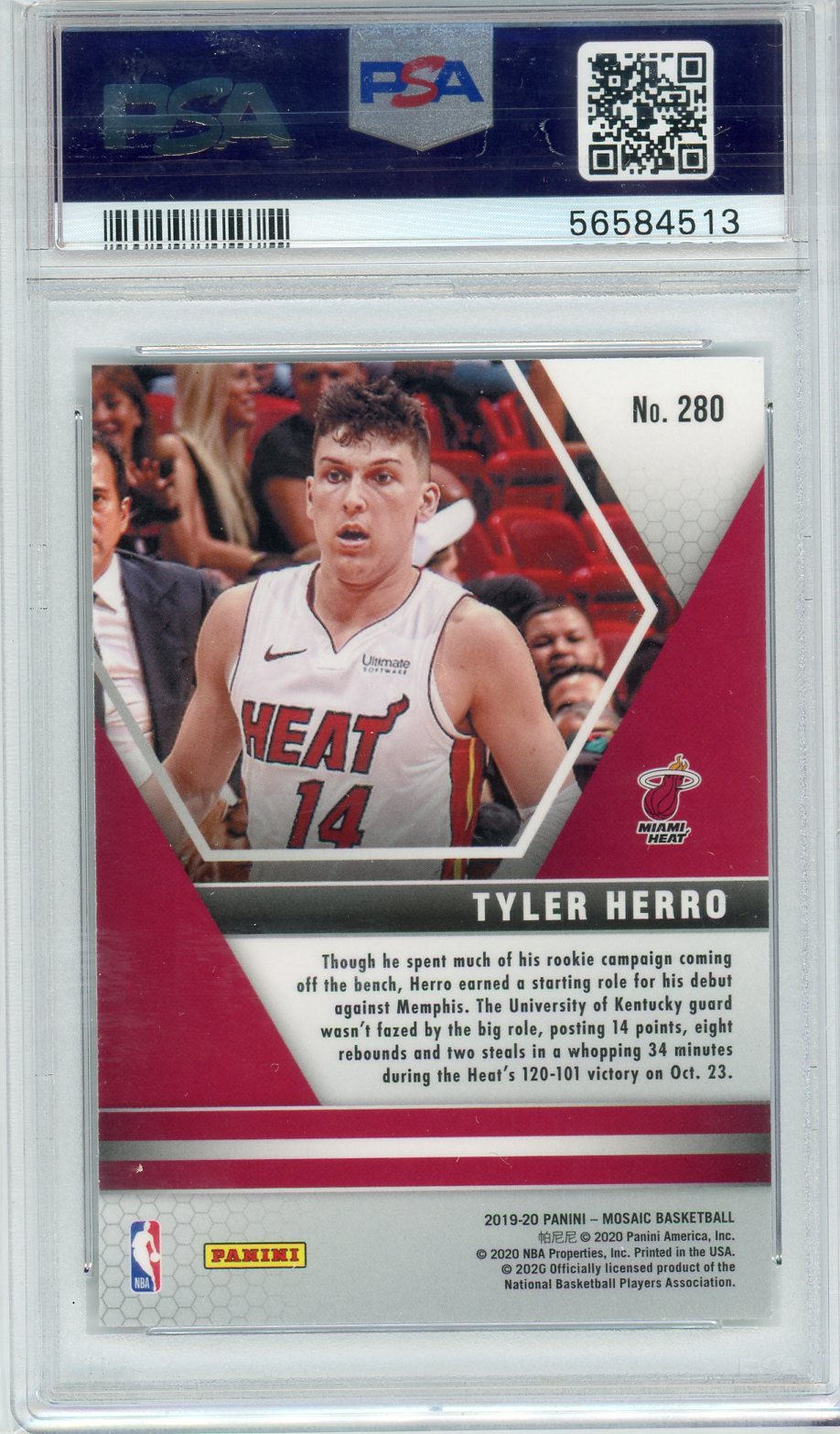 Tyler Herro 2019 Panini Mosaic NBA Debut rookie card PSA 9