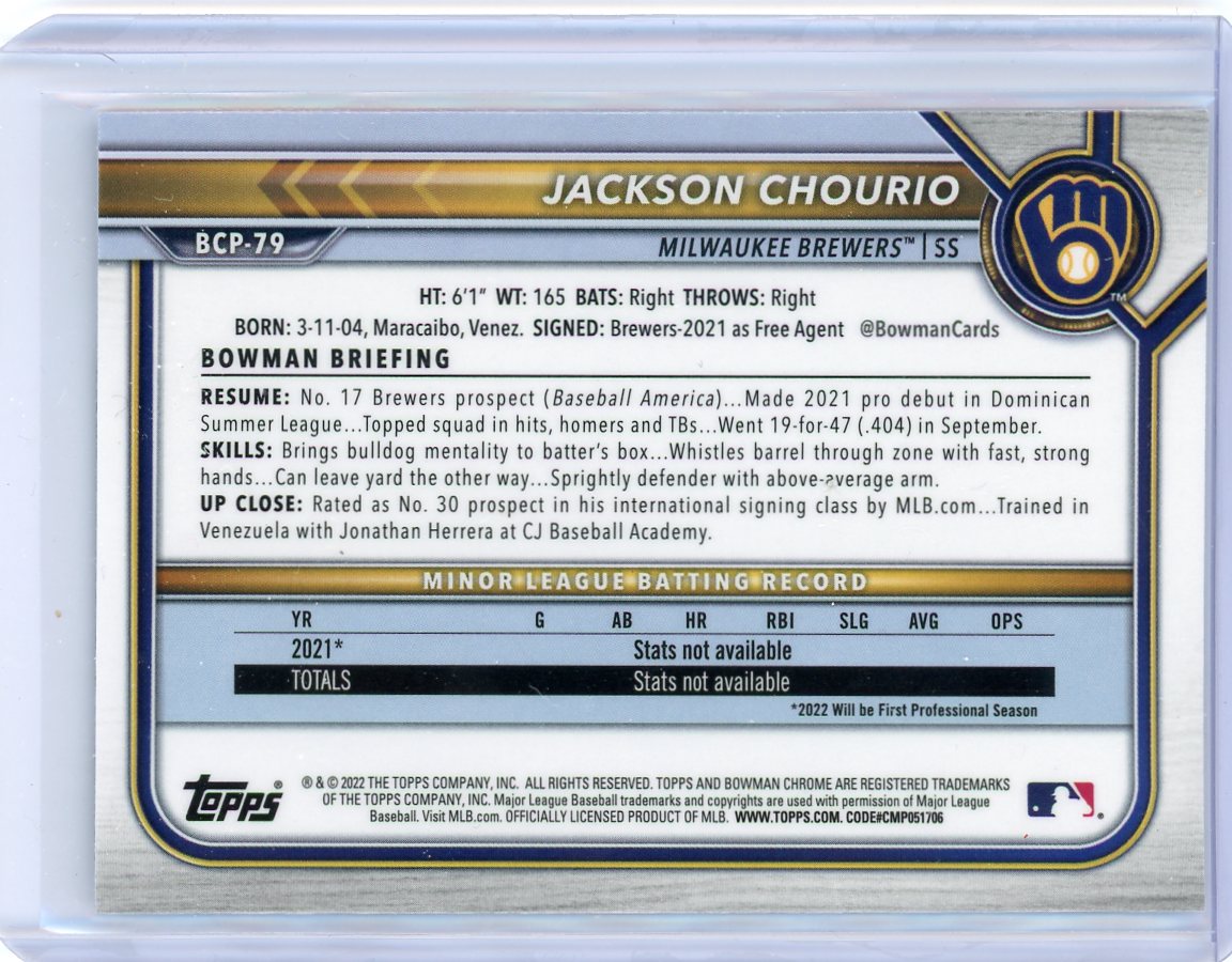 Jackson Chourio 2022 1st Bowman Chrome