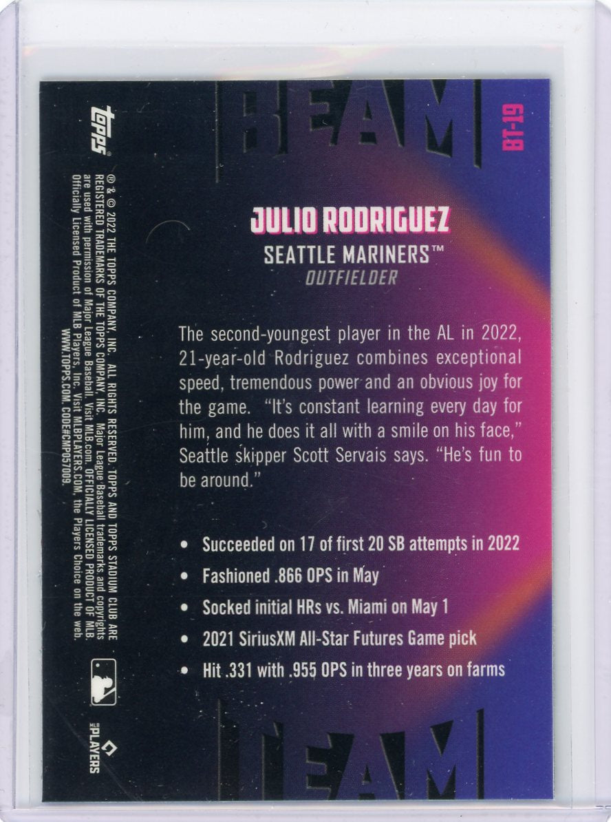 Julio Rodriguez 2022 Topps Stadium Club Chrome Beam Team rookie card