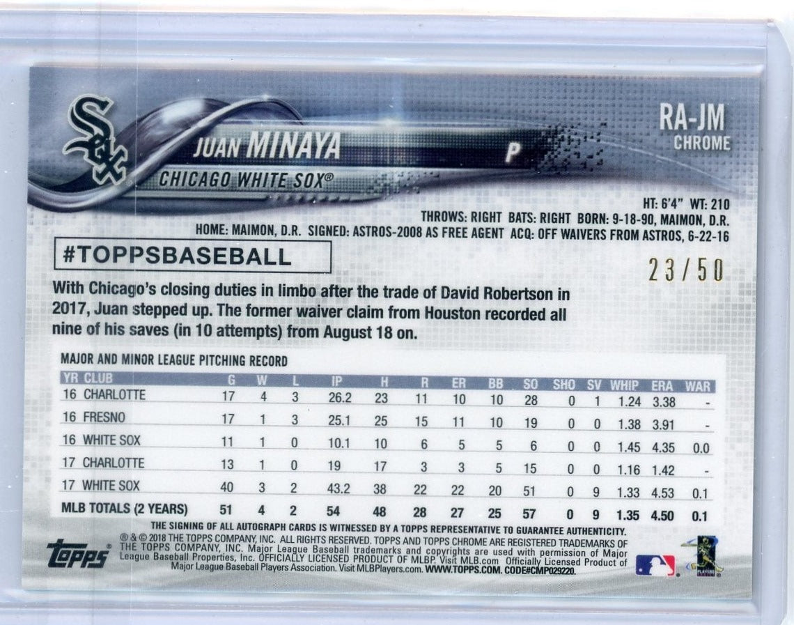 Juan Minaya 2018 Topps Chrome Gold Wave refractor autograph rookie card #'d 23/50