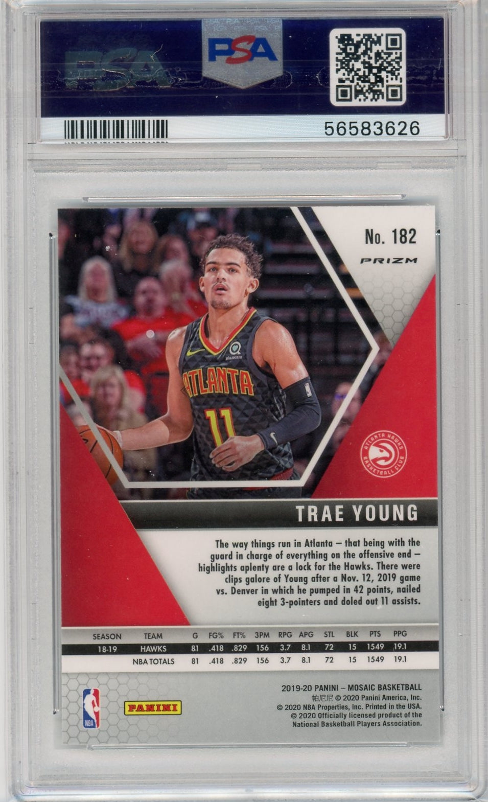 Trae Young 2019 Panini Mosaic Mosaic #182 PSA 10
